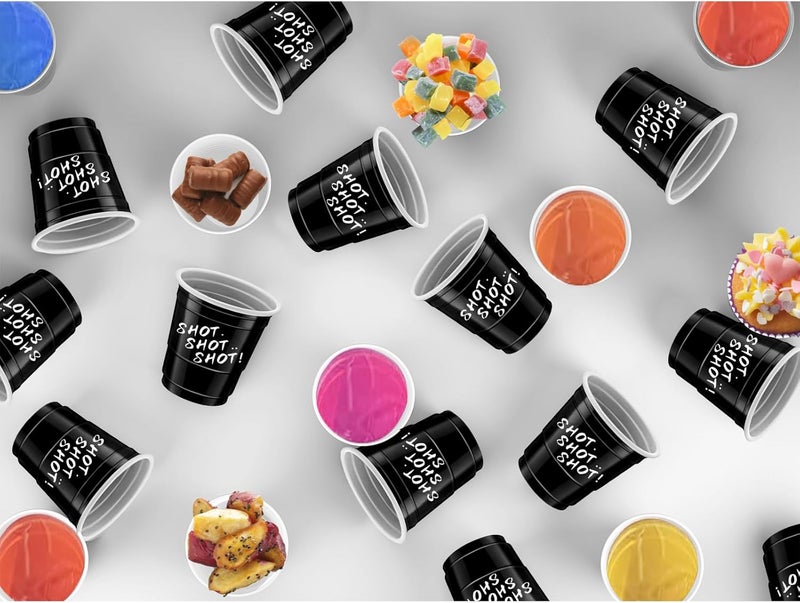 cssopenss 120 pcs Black Plastic Shot Glasses black shot cups 2 oz Halloween shot glasses disposable for drinking Tastings served Snacks Jello Tastings and Samples - Image 3